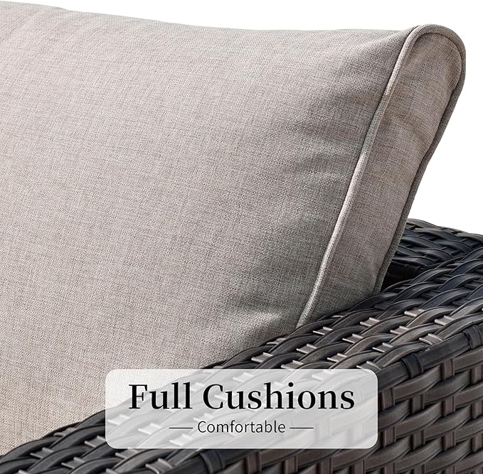 HOOOWOOO 11 Piece Patio Sectional Furniture Set with Fire Pit Table,Modern Wicker Outdoor Conversation Sofa Sets,Weather Resistant Modular L Shaped Outside Couch Swivel Chair Set(Beige)