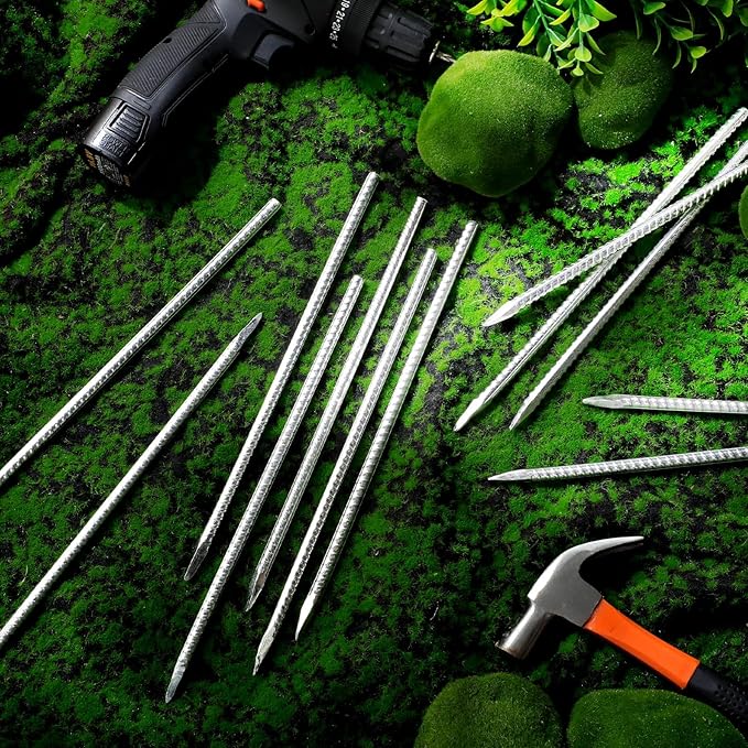 Gisafai 12 Pcs 12 Inch Ground Rebar Stakes Metal Heavy Duty Stakes Ground Landscape Anchors Spike Garden Stake Edging Spikes Plant Support with Chisel Point End for Concrete Timber Garden Tent Camping