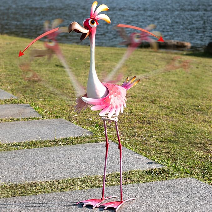 Natelf Flamingo Metal Yard Art Garden Sculpture Flamingo Outdoor Decorations Large Garden Statues for Yard Patio, Porch, Home for Women, Mom, Grandma
