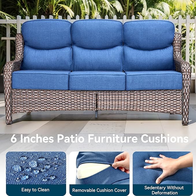 Luxury High Back Outdoor Furniture with 6-Inch Thick Cushions, Patio Furniture Set with Swivel Chairs, 5 PCS Wicker Conversation Set for Porch, Balcony, Deck and Yard
