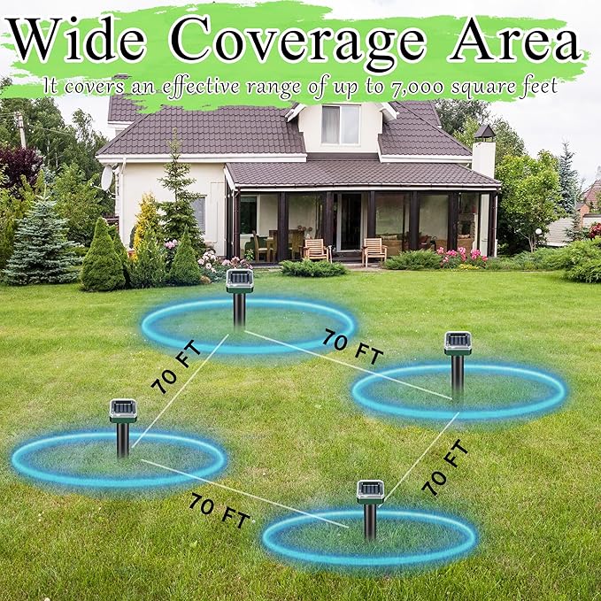 Mole Repellent Solar Powered 10 Pack Snake Repellent for Yard Outdoor, Waterproof Sonic Spikes Stakes for Lawns, Get Rid of Groundhog Chipmunk Chaser Vole Repellent, Effective for Lawns, Garden, Farm