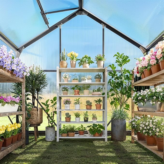 Gizoon 6x4 FT Outdoor Greenhouse, Quick Setup Polycarbonate Greenhouse with Adjustable Roof Vent and Sliding Door, Aluminum Walk-in Greenhouses for Outside Backyard Gardening (Black, 6X4FT)