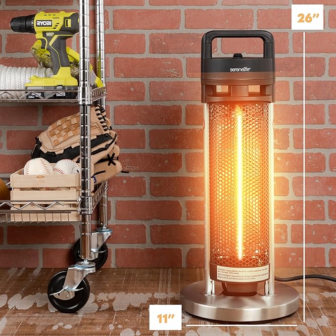 SereneLife Infrared Patio Heater, Electric Patio Heater for Indoor/Outdoor Use, Portable Heater, 900 W, for Restaurant, Patio, Backyard, Garage, Decks (Black)