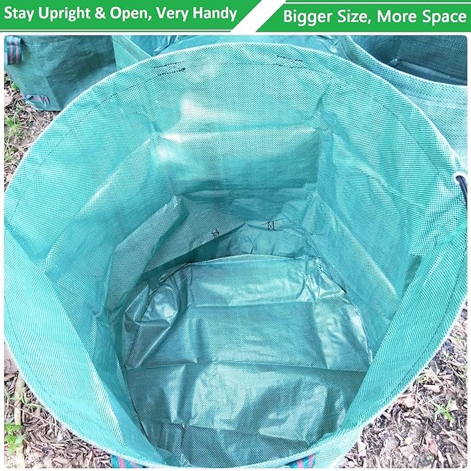 Standard 3-Pack 46 Gallon Yard Garden Bags (D26, H19 inch) with Garden Gloves, Yard Waste Bags,Recycling Bag,Camping Waste Bin,Laundry Bag,Lawn Debris,Grass Clippings,Leaf Bags,Weeds Barrel 4 Handles