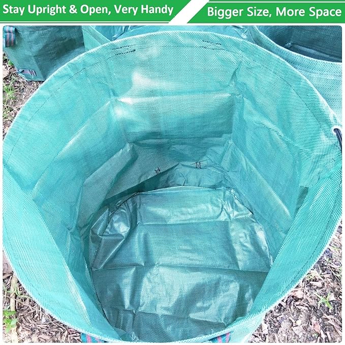 Standard 2-Pack 46 Gallon Yard Garden Bags (D26, H19 inch) with Gloves for Yard Waste Bags,Lawn Debris,Weeds Bag,Recycle Bin,Laundry Container,Camping Waste Bin,Lawn Grass Clippings,Leaf Bag 4 Handles