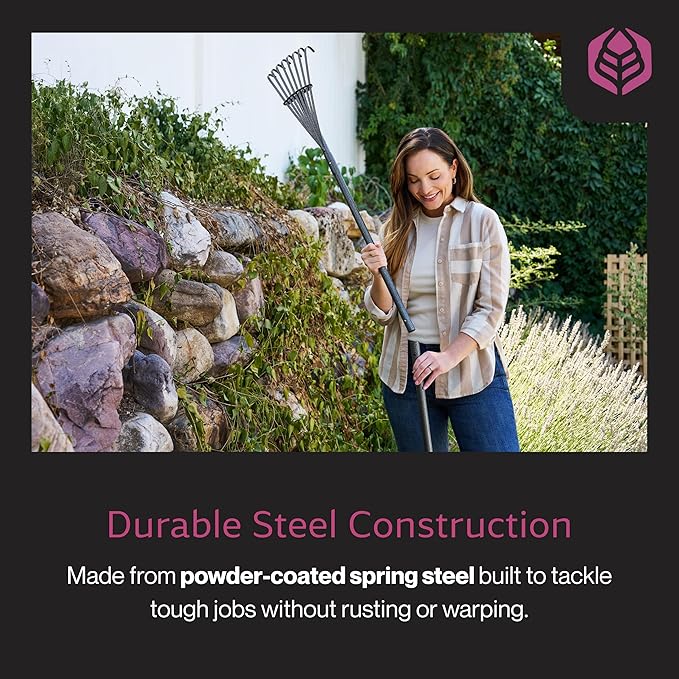 Yard Butler World’s Greatest Shrub Rake | Heavy Duty All Steel Rake with Ergonomic Garden Claw, 20 Free-Floating Tines & Long Metal Handle – Lawn, Yard, Bed, Landscape for Leaves, Grass & Debris, 8"