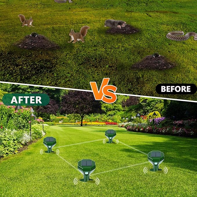 2 Pack-Solar Mole Repeller - Sonic Mole Repeller - Snake Repellent for Yard and Lawn Garden - Mole Repeller - Waterproof Ultrasonic Pest Control Outdoor Keep Mole Away from Yard Lawn (2)