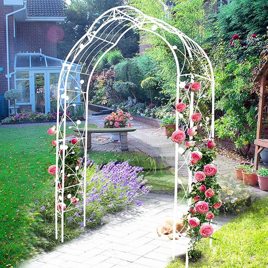 Metal Garden Arch 98.4" H Garden Arbor Trellis Climbing Plants Support Rose Arch Outdoor Lawn Wedding Party Events Archway Off White