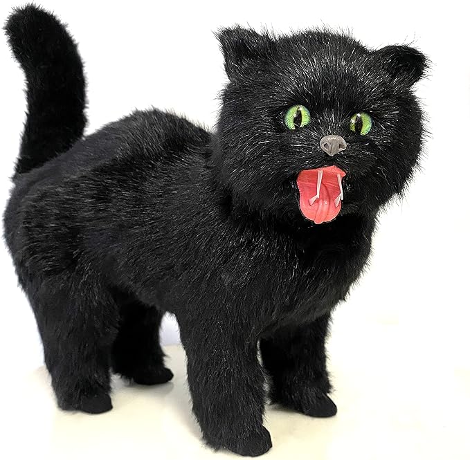 Spooky Black Cat Statue - Realistic Halloween Cat Decor, Witch’s Familiar Prop for Haunted House, Gothic Party, Scary Prank