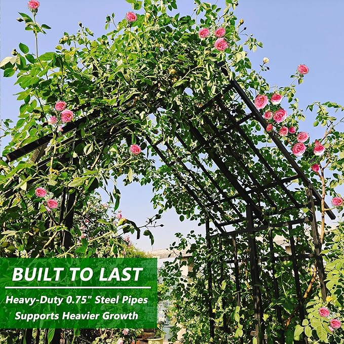 Metal Garden Arch Arbor Trellis Climbing Plants Outdoor Black Flat Top or Arch, Adjustable Width W42.52''~W78.15'', for Lawn Wedding Party Archway