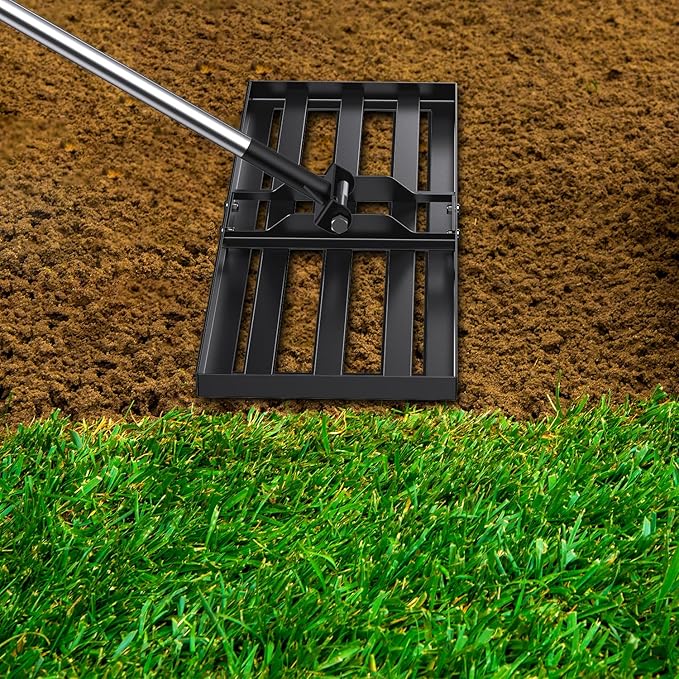 30x10 inch Lawn Leveling Rake, Yumatum 72" Effort Saving Lawn Leveler Tool, Stainless Steel Handle Lawn Leveler for Golf Course Yard Pasture Garden, Professional Lawn Care Landscape Rake
