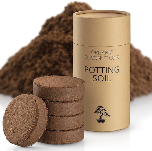 Coconut Coir Potting Soil for Indoor Plants - Expands to 3.5 Quart (7.5 lb) | Bonsai Soil Discs Perfect for General Houseplants, Herbs, and Bonsai Trees - Expands with Water