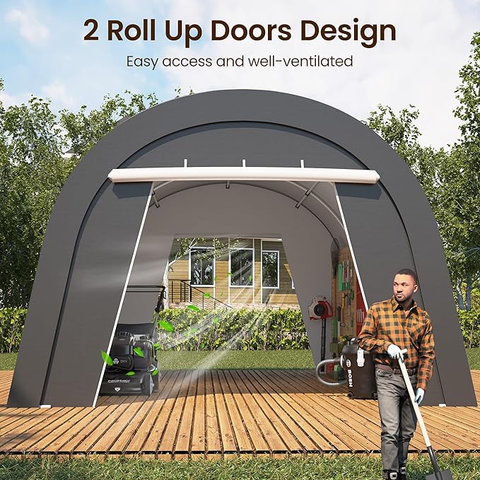 Wisteria Lane Domed Carport, Portable Garage with 2 Roll up Doors, Heavy Duty Car Canopy Party Tent, All-Season Storage Shelter Shed Carport for Motorcycle, Boat, Truck, or Garden Tools, 13' x 20'