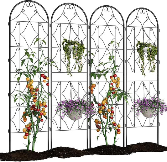 Garden Trellis 4 PCS - Tall 75 Inch x 21 Inch Metal Trellis for Climbing Plants & Vegetables | Rustproof Black Powder Coated Outdoor Plant Support | Patio Decor for Vines, Roses, Cucumbers, Tomatoes