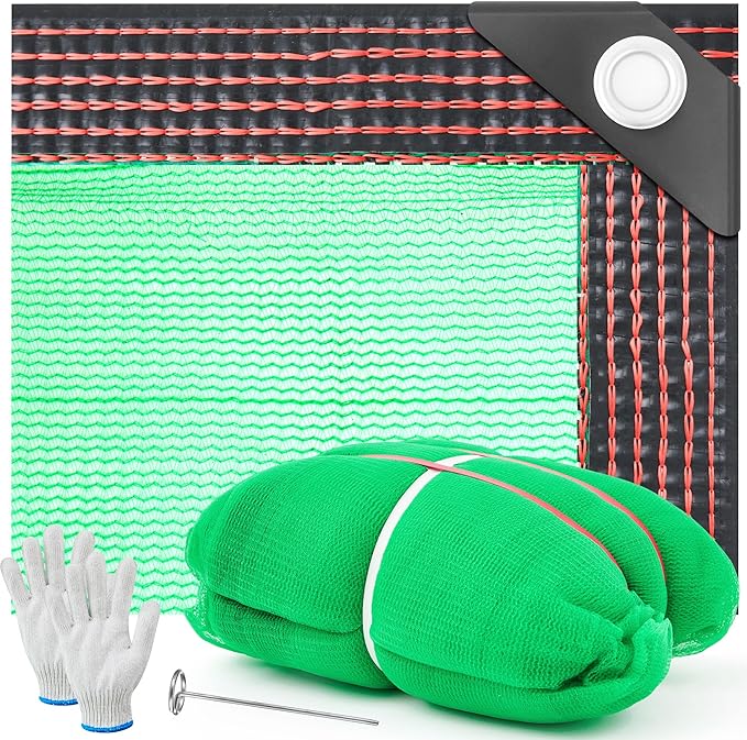 Fruit Collector Harvesting Net 26 x 13 ft with Ground Pegs and 2 Pairs of Gloves Reusable Leaf Agricultural Collection Netting Fruit Picking Basket for Trees Walnut Olive Chestnut