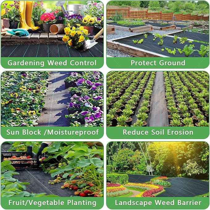 6ftx100ft Weed Barrier Landscape Fabric Heavy Duty 3.2oz, Weed Gardening Ground Cover Mat, Weed Control Garden Cloth, Woven Geotextile Fabric for Underlayment, Commercial Driveway Fabric, Black