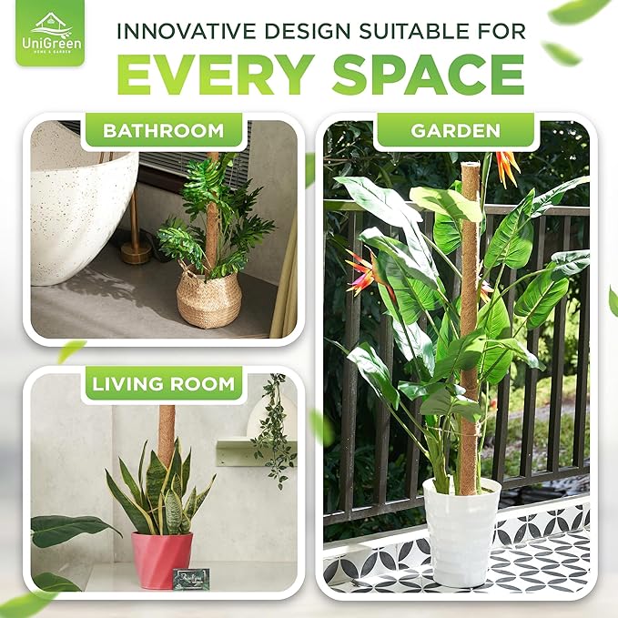 UNIGREEN 2Pack 63'' Large Premium Moss Pole, Coir Totem Poles for Big Indoor Plants, 35.5'' Moss Sticks for Monstera Plant Support, Plant Pole for Big Climbing Plants Indoor