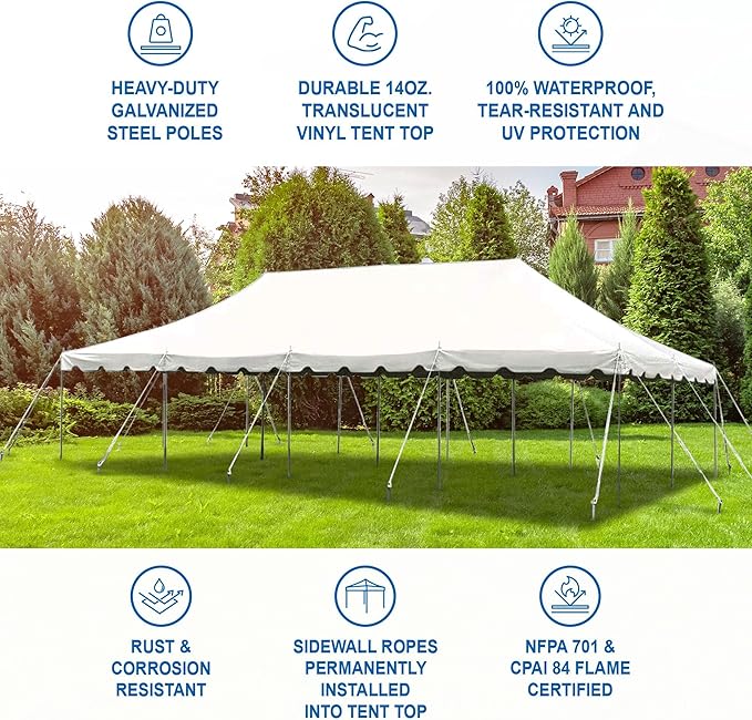 Party Tents Direct 20' x 40' Weekender Canopy Tent with Sidewalls, Easy Up Party Tent for Backyard, Outdoor Tents for Parties, Weddings, Graduations, Banquets, Events, Heavy Duty, PVC White Top