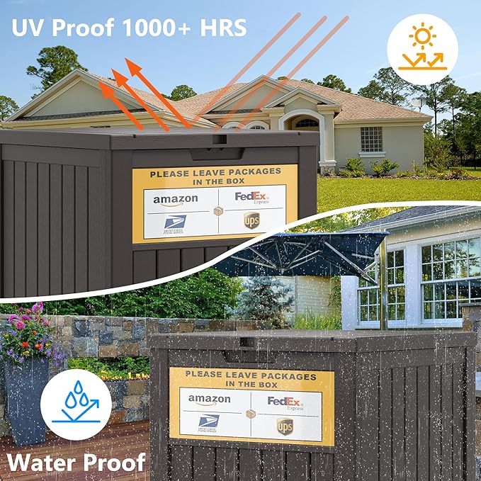 Package Delivery Box for Outside, with Delivery Sign 48 Gallon Storage with Lockable Secure, Large Resin Outdoor Package Drop Container