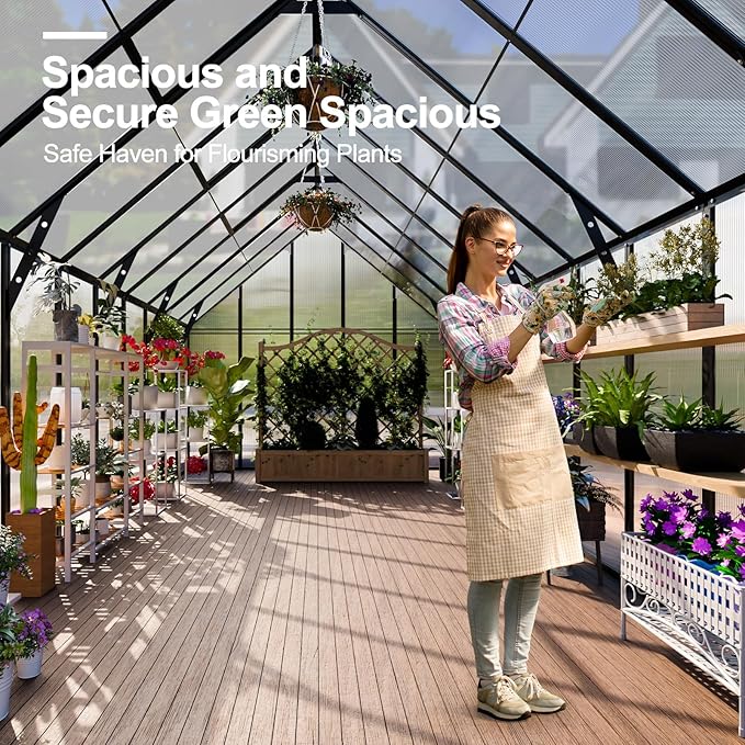 Large Greenhouse, 10x20 FT Easy Assembly Hybrid Polycarbonate Greenhouses for Outdoors w/Vent Windows & Swing Door Walk-in Greenhouses Aluminum Green House for Outside, Black