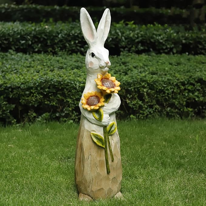ZOEJADE 35"H Resin Large Rabbit Statue Bunny with Sunflowers Sculpture Outdoor Statues Indoor Decor Animal Ornament for Home Garden Lawn Yard Patio Balcony Gifts Birthday Easter Housewarming Christmas