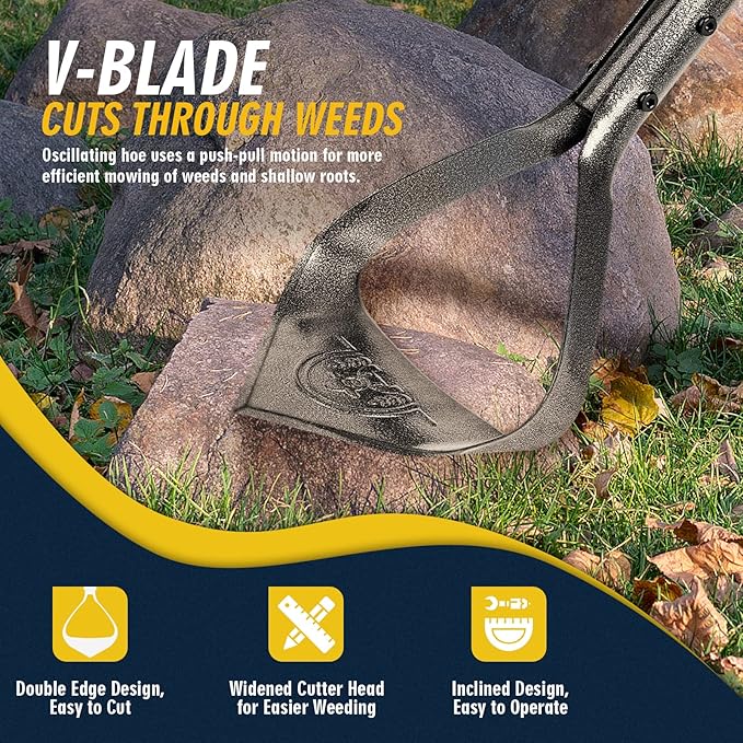 Hoe Garden Tool, Heavy Duty Triangle 52.7" Manual Weeder with Long Handle, Carbon Steel Weed Removing Action Hoe Cultivator for Weeding, Digging, Loosening Soil, Hoeing, Edging