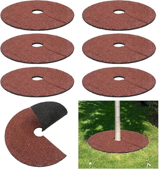 Peryiter 6 Pcs Rubber Mulch Tree Ring Heavy Duty Rubber Mulch Mat Tree Protector Weed Barrier Mats Round Root Barrier for Weed Grass Control Root Protection (24 Inches)