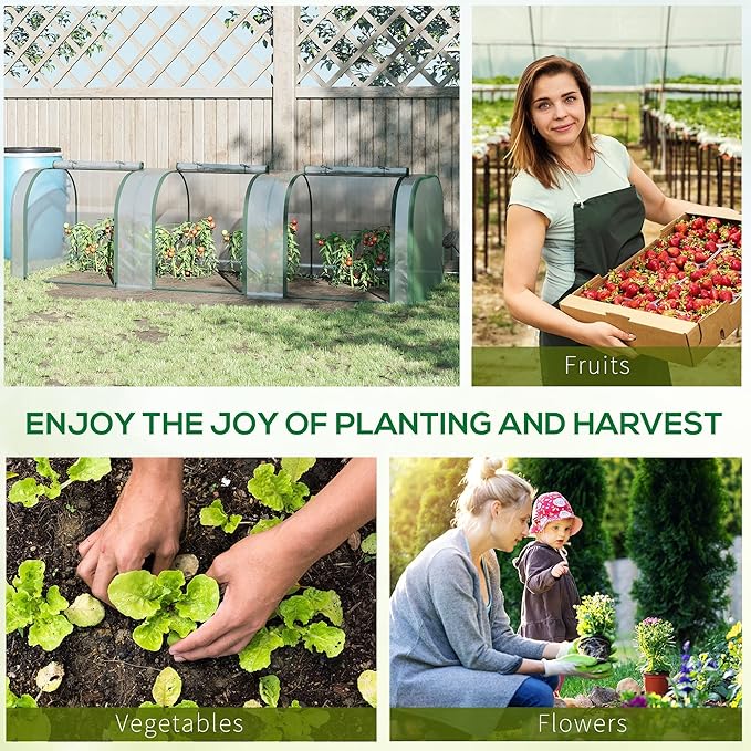 Outsunny 10' x 3' x 2.5' Mini Greenhouse, Portable Tunnel Green House with Roll-Up Zippered Doors, UV Waterproof Cover, Steel Frame, Clear