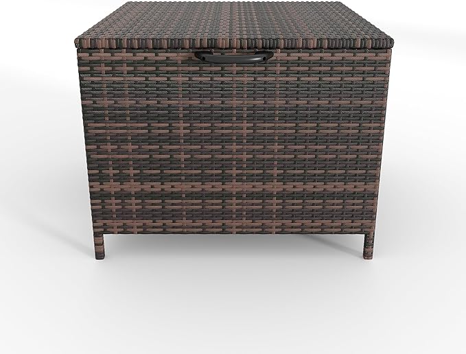 80 Gallon Deck Box, Outdoor Patio Storage Box, Wicker Patio Deck Boxes with Lid, Waterproof and Weather-resistant, Outdoor Furniture for Cushion,Pillows,Indoor, Pool, Balcony, Yard, Garden(Brown)