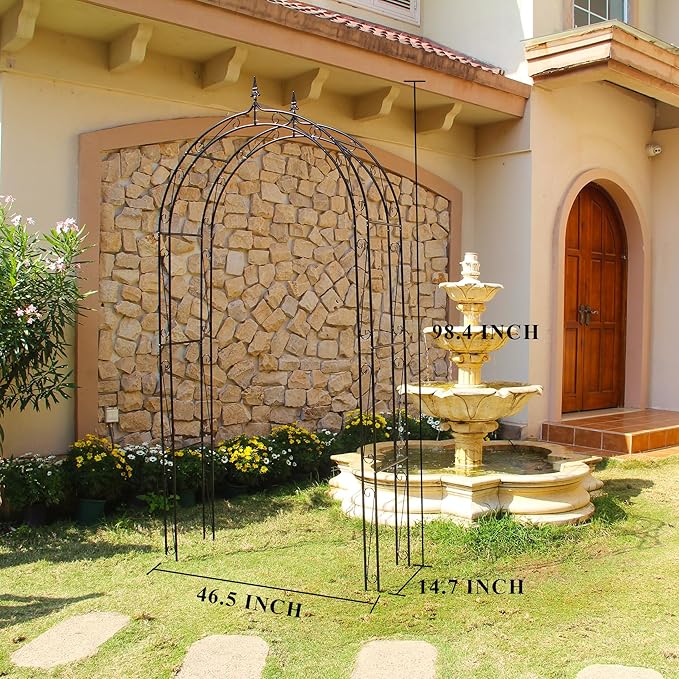 Garden Arbor Arch 98.4" H x 46.5" W, Heavy Duty Iron Archway Decorative Structure Stand Trellis for Climbing Rose Vines Plant Wedding Ceremony Party Outdoor Decor Black