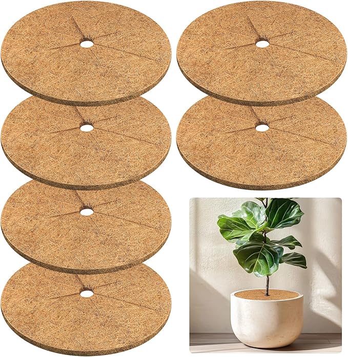 Legigo 6pcs Coconut Fiber Mulch Ring Tree Plant Protector Mat, 24 Inch Natural Coco Coir Tree Protection Ring Plant Pot Soil Cover, Tree Rings Disc Plant Cover for Indoor Outdoor Plants,Landscaping