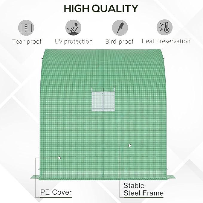 Outsunny 7' x 3' x 7' Lean to Greenhouse, Walk-in Green House, Plant Nursery with 2 Roll-up Doors and Windows, PE Cover and 3 Wire Shelves, Green