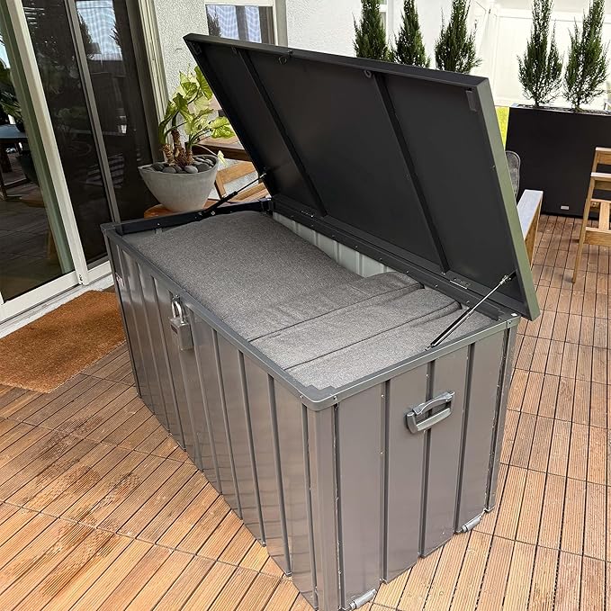 PURPLE LEAF Outdoor Deck Box 150 Gallon Waterproof Lockable Storage Box Container with Lid Deck Organization for Patio Cushions Side Table Pool Accessories Garden Tools, Gray