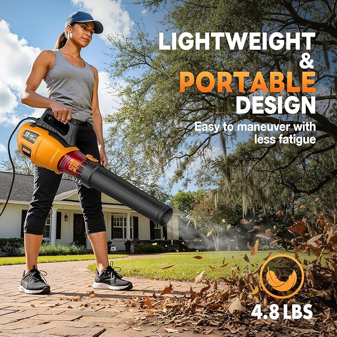 ALLOYMAN 13AMP Cord Leaf Blower with 49FT Extension Cord, 140MPH, 800CFM Airflow, Lightweight Portable Electric Leaf Blower Ideal for Heavy Duty Fall Cleanup, Patio Cleaning, Lawn Care, etc