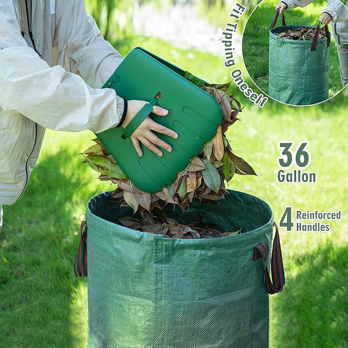 65" Rake,25-Tine Heavy Duty Garden Rake with Leaf Scoops & Bag - Non-Slip Fixed Handle Metal Rastrillo para Jardin for Lawn, Yard, Shrubs, Leaves, Debris