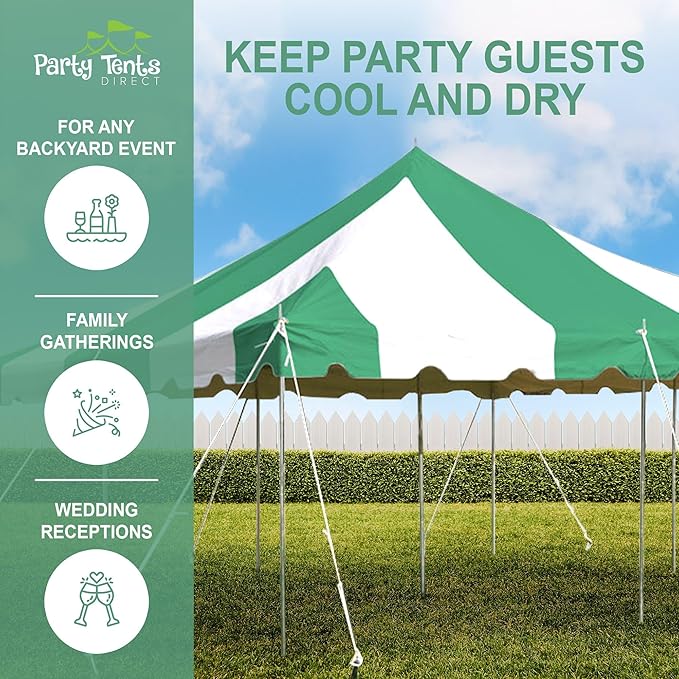 Party Tents Direct 20'x 20' Weekender Canopy Pole Tent with Sidewalls - Easy Up Canopy Tent with 80 Person Capacity - Outdoor Canopies for Parties, Weddings, and Events (Green/White)