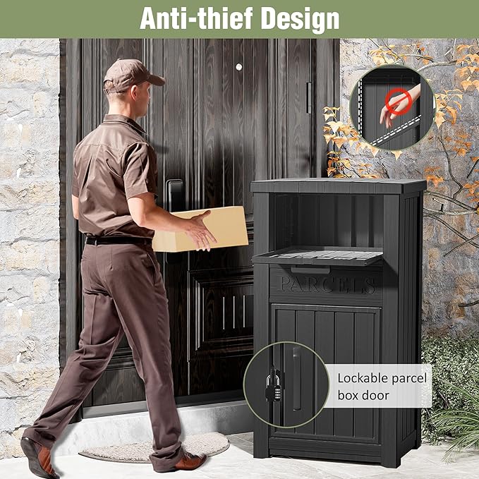 Outdoor Package Delivery Box for Outside -Lockable Anti-Theft Parcel Drop Box Deck Box & Porch Storage Box, Package Drop Box for Outside Deliveries, Curbside Outdoor Storage Box Black
