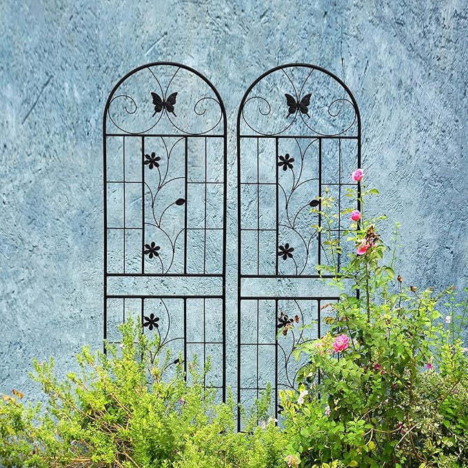 2 Pack Metal Garden Trellis for Climbing Plant Rose Stand, Black Outdoor 71" Tall Flower Support Iron Garden Fence (Black 71" H,2Pack
