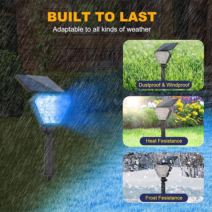 T-SUN Solar Spot Lights Outdoor 6Packs Blue Solar Spotlights Landscape Lights IP65 Waterproof Auto On/Off for Garden/Yard/Pathway/Patio