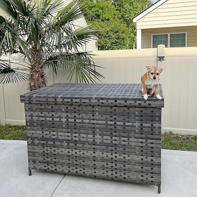 YITAHOME 230 Gallon XXL Deck Box, All-Weather Wicker Outdoor Storage Box, PE Rattan Storage Bin for Patio Furniture, Outdoor Cushions, Pool Storage and Garden Tools - Grey