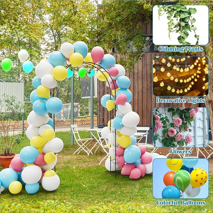 8.2 Ft Garden Arch Trellis for Climbing Plants Outdoor, Wedding Arch Frame for Ceremony Garden Arbors and Arches with 2 Planter Boxes, Metal Arch Backdrop Stand for Party Halloween Archway, Black