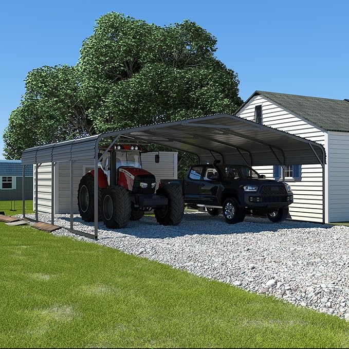 20x20 FT Heavy-Duty Carport with Metal Roof, Metal Car Port Canopy, Garage Car Shelter Shade for Outdoor, Car, Truck, Gray