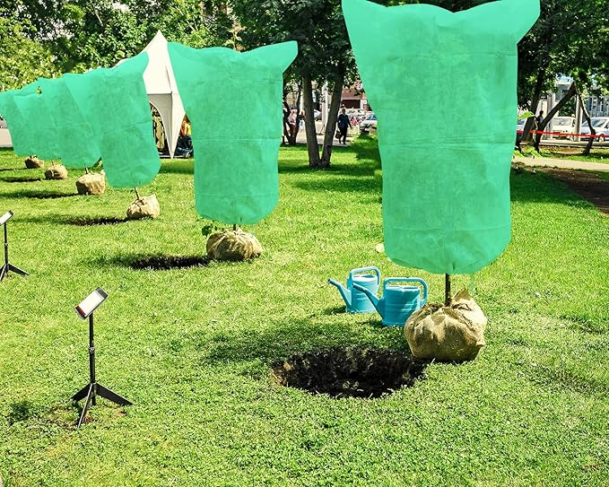 EAONE 4 Pack Plant Covers Freeze Protection, 47x71'' Winter Frosts Cloth for Outdoor Plants, Reusable Frost Blankets Drawstring Bags for Cold Freeze Sun Protection Bird Insect Prevention, Green