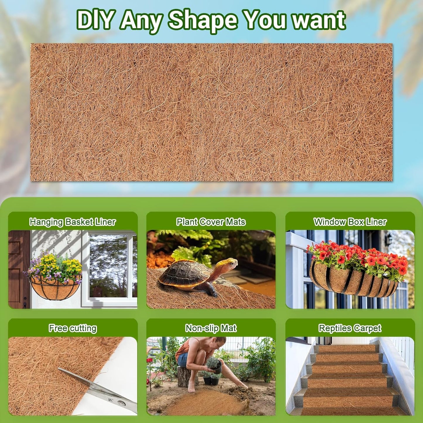 Coconut Liners for Planters 16x160 Inch, Natural Coco Liners for Planter Flower Basket, Thick Coco Fiber Mat for Garden Decoration, Hanging Basket, Animal pet pad