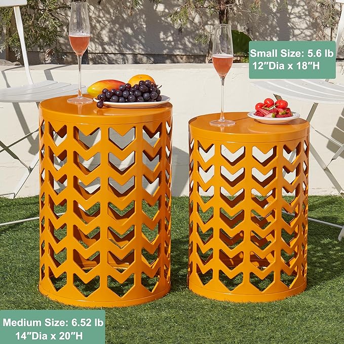 Y&M Set of 3 Stacking Coffee Table for Living Room, Patio Side Table,Indoor End Tables for Bedroom, Outdoor Decorative Garden Stool with Heavy Duty Metal Frame Modern Industrial Decor - Orange