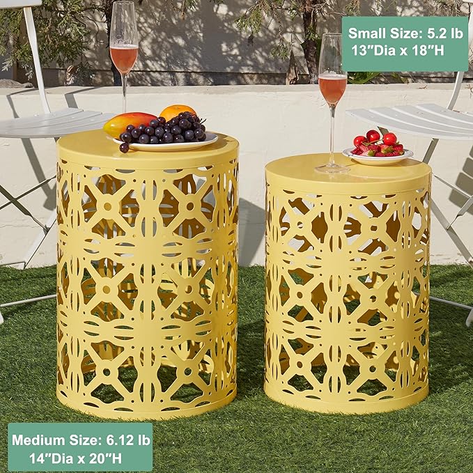 Y&M Set of 3 Round Heavy-Duty Side Table End Table, Outdoor Decorative Garden Stool Plant StandCoffee Table for Indoor Multifunctional Use,-Yellow(Ship from US)