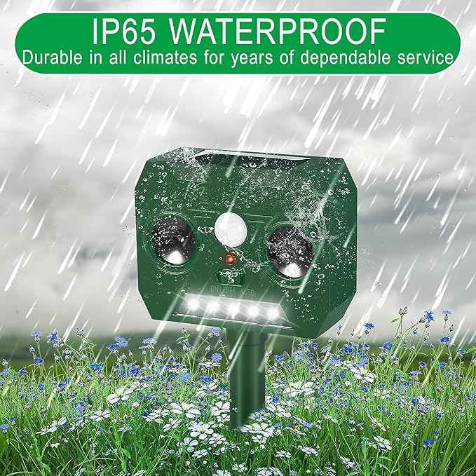 Ultrasonic Animal Repellent Outdoor Deer Repellent Devices Solar Powered,Squirrel Repellent Motion Detection, Waterproof Cat Dog Deterrent Rabbit Fox Pest Raccoon Rodent Repellent for Yard Farm Garden