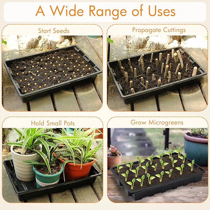 Gardzen 10 Pack Seed Trays, Reusable Plant Grow Trays, Ideal for Seed Starting, Microgreens, Indoor Gardening, and Greenhouse Plant Nurseries - No Drain Holes, 14.5"x9"