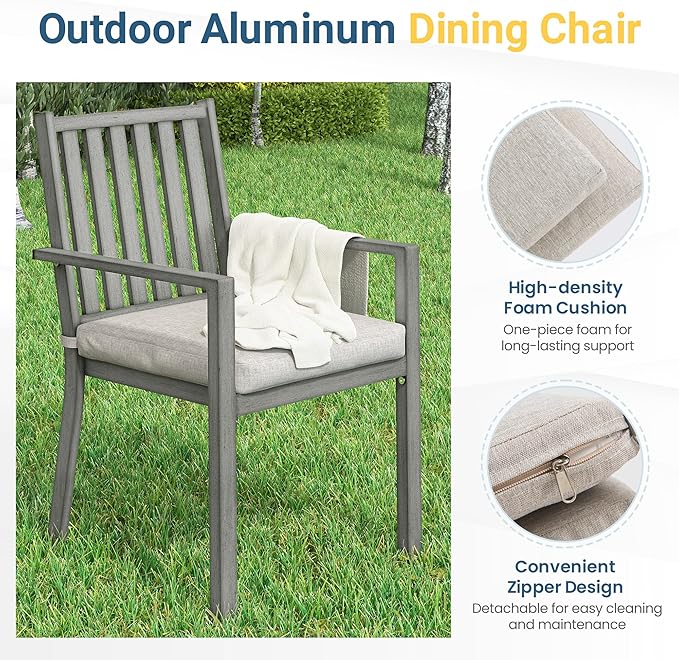 Wisteria Lane Aluminum 6 Pieces Patio Dining Sets, Outdoor Dining Table with 4 Chairs and Bench, Outdoor Patio Dining Furniture Set with Removable Cushion for Lawn, Garden, Backyard, Gray
