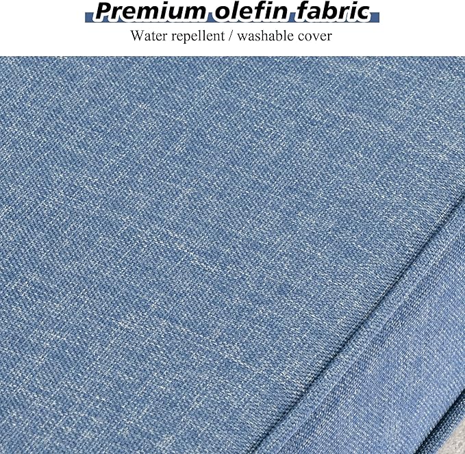 HOOOWOOO Modular Patio Outdoor Sectional Furniture Set with Gas Propane Fire Pit Table,7 Piece Wicker Conversation Sofa Set,Out Door Couch Set with Wide Arm Outside(Denim Blue)